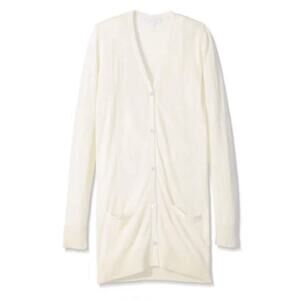 Marigot Silk Cashmere Classic Longline Button Front Knit Cardigan Sweater Ivory